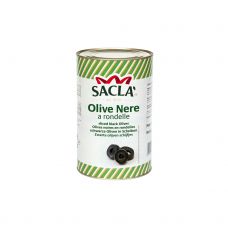 Oliivid mustad, viil., Hojublanca, soolvees, 380/440, 3*4.1kg (k.k. 2.2kg), Sacla